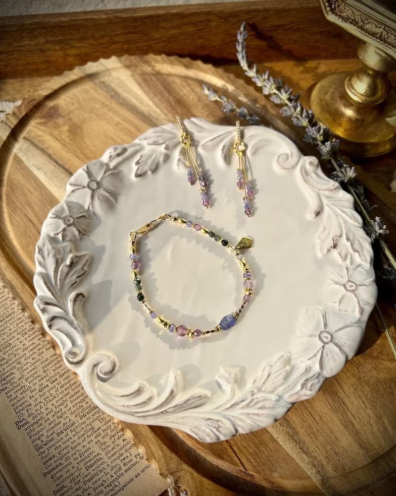 -花系列薰衣草/手鍊/耳環-天然水晶手鏈/黃銅手鍊