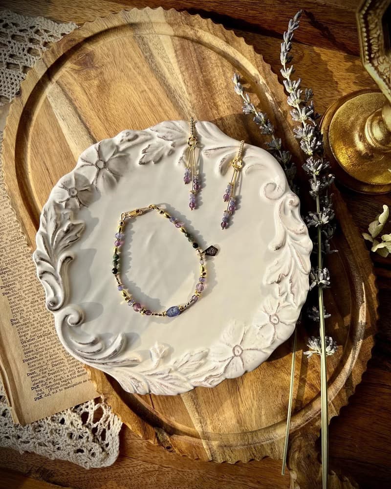 -花系列薰衣草/手鍊/耳環-天然水晶手鏈/黃銅手鍊