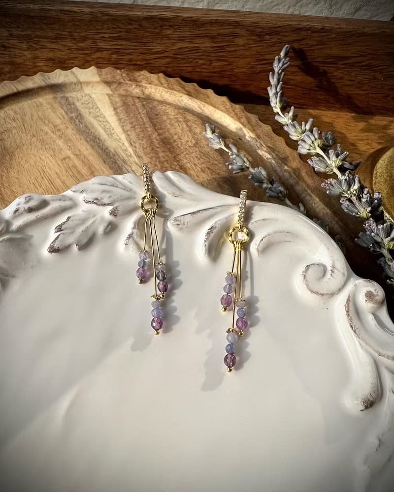 -花系列薰衣草/手鍊/耳環-天然水晶手鏈/黃銅手鍊