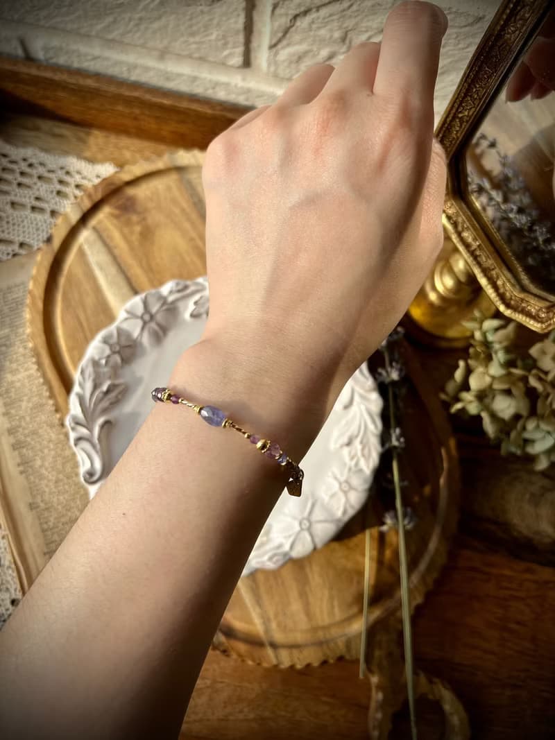 -花系列薰衣草/手鍊/耳環-天然水晶手鏈/黃銅手鍊