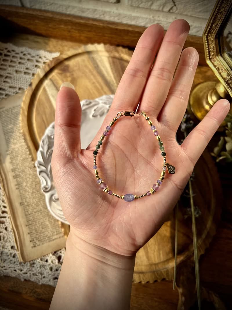 -花系列薰衣草/手鍊/耳環-天然水晶手鏈/黃銅手鍊