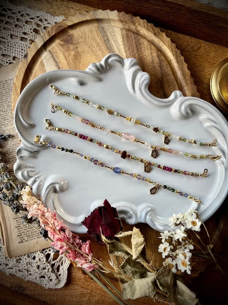 -花系列薰衣草/手鍊/耳環-天然水晶手鏈/黃銅手鍊