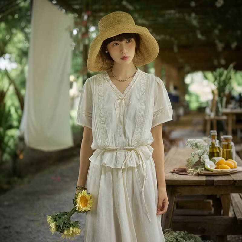 法國蕾絲古董小衫洋裝|襯衫|連衣裙|夏款|Sora-1842