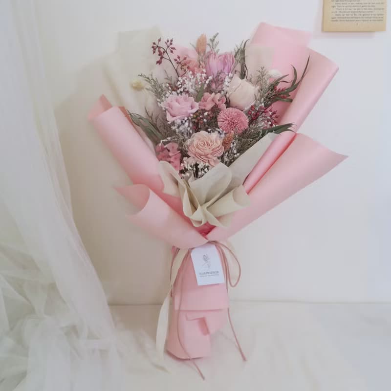 韓式永生花束 －【草莓優格】| 告白花束/情人節花束/乾燥花