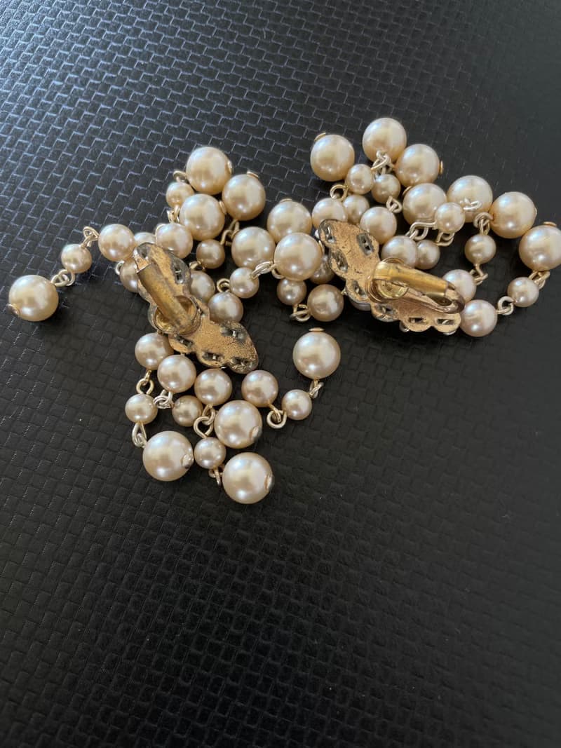 古董珍珠瀑布流蘇夾式耳環 C747