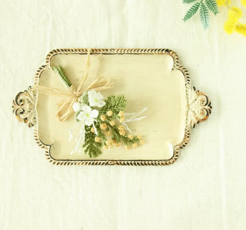 金合歡 含羞草 花束胸針S 天然麻線人手編織 清新生日禮物