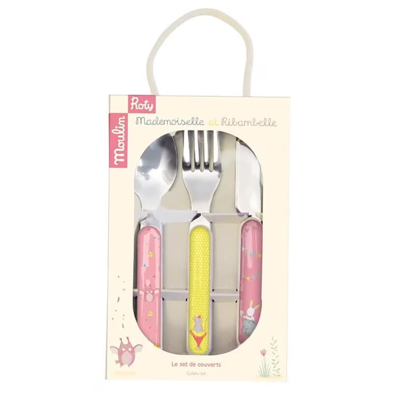 法國 Moulin Roty 粉戀寶寶安全快樂餐具禮盒組 (刀、叉、湯匙)