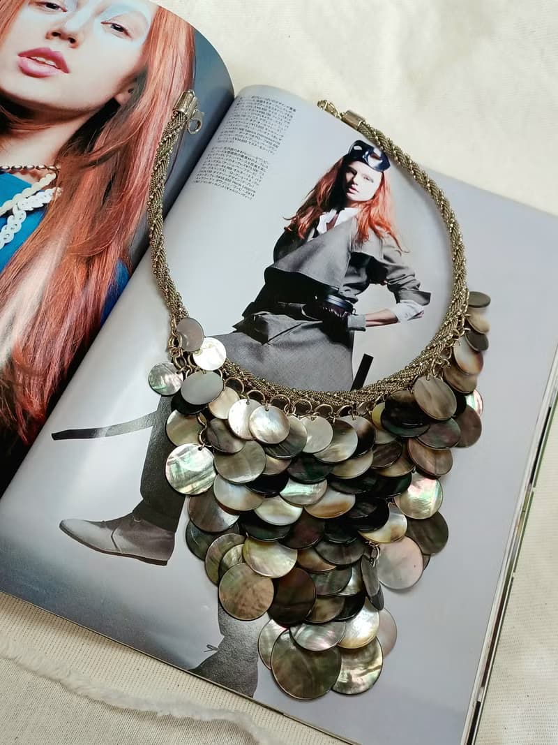 vintage jewelry Chico s  銀色貝殼 時尚項鍊