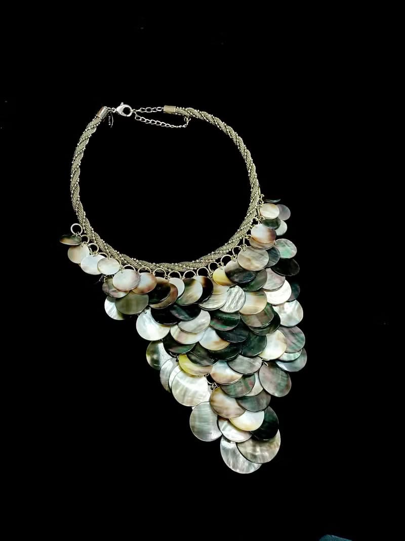 vintage jewelry Chico s  銀色貝殼 時尚項鍊