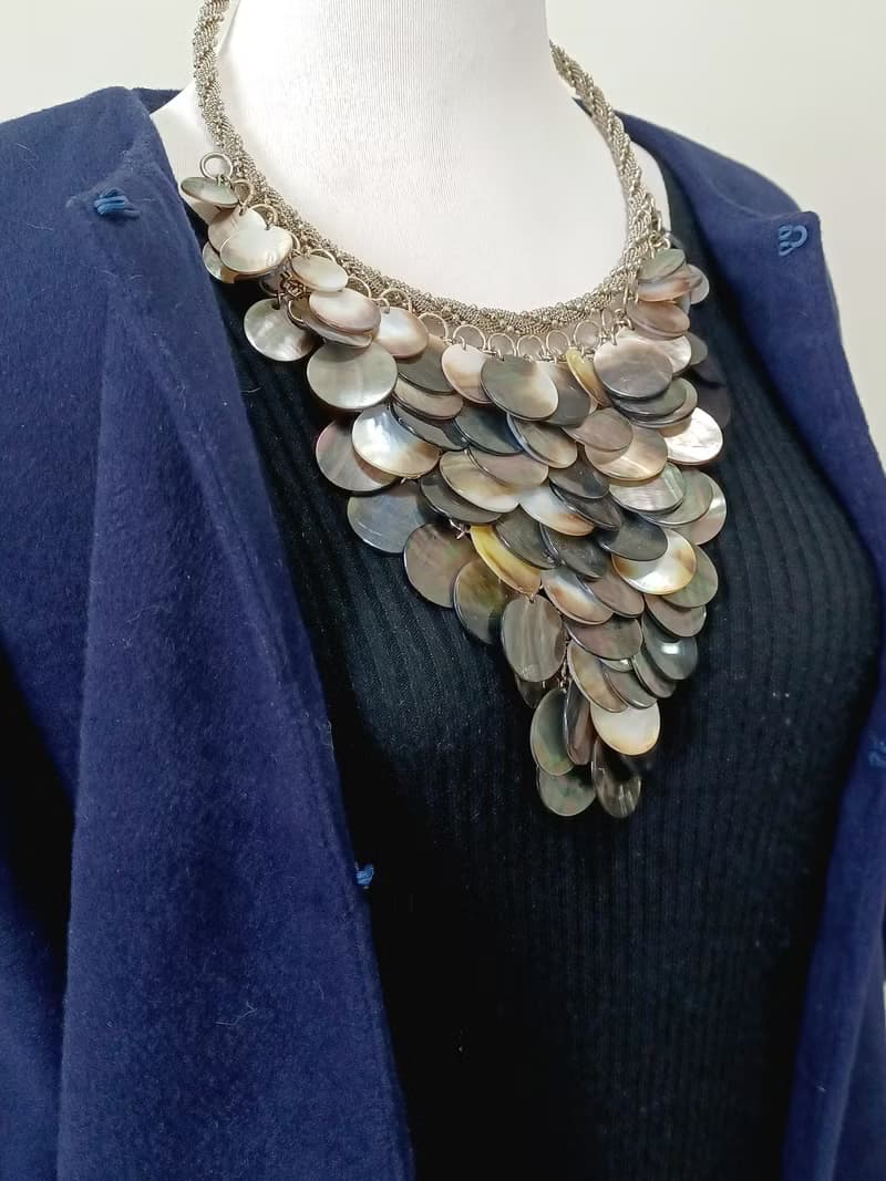 vintage jewelry Chico s  銀色貝殼 時尚項鍊