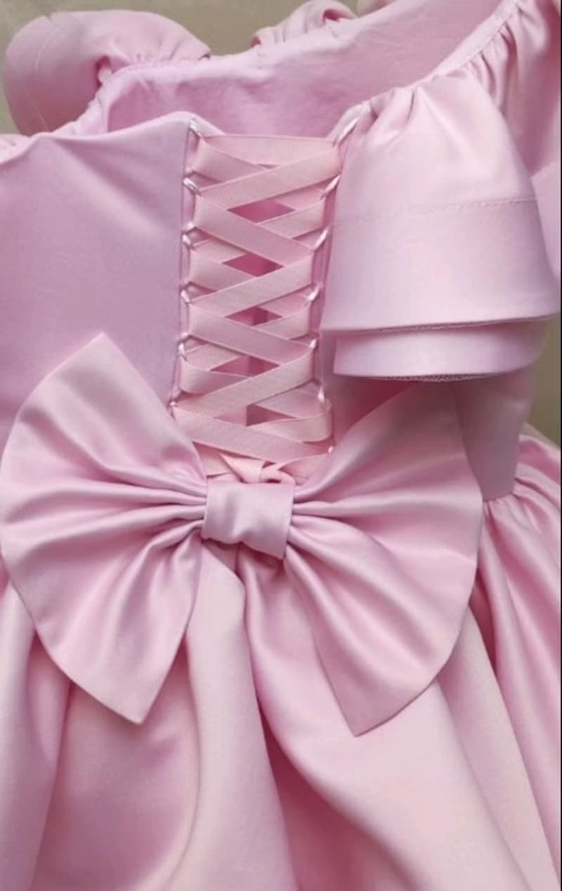 satin flower girl short pink dress for wedding, birthday, concerts