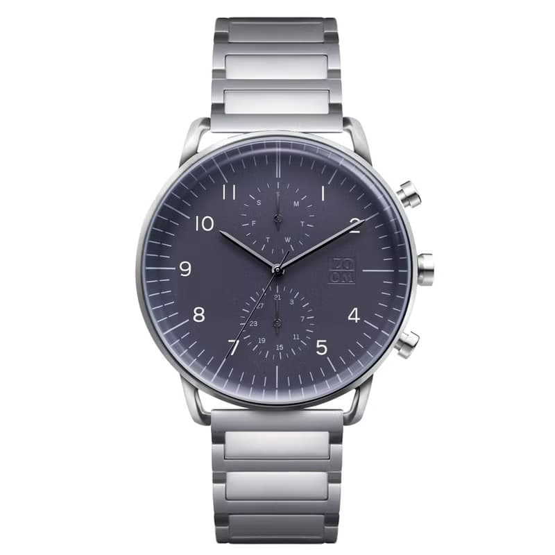 REFINE 7148 旅行者三眼不鏽鋼鍊帶手錶 - 暗曠藍