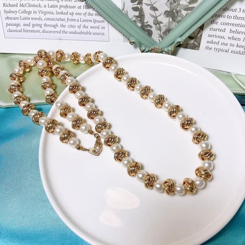 【西洋古董飾品】稀有質感優美珍珠感 菠蘿球華麗項鍊