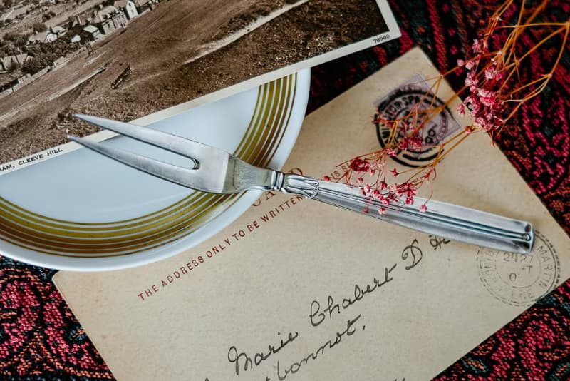 極簡裝飾造型雙齒水果銀叉 - 西洋古董