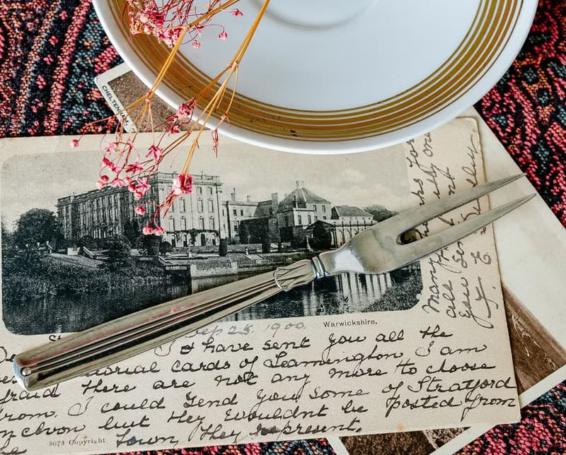 極簡裝飾造型雙齒水果銀叉 - 西洋古董