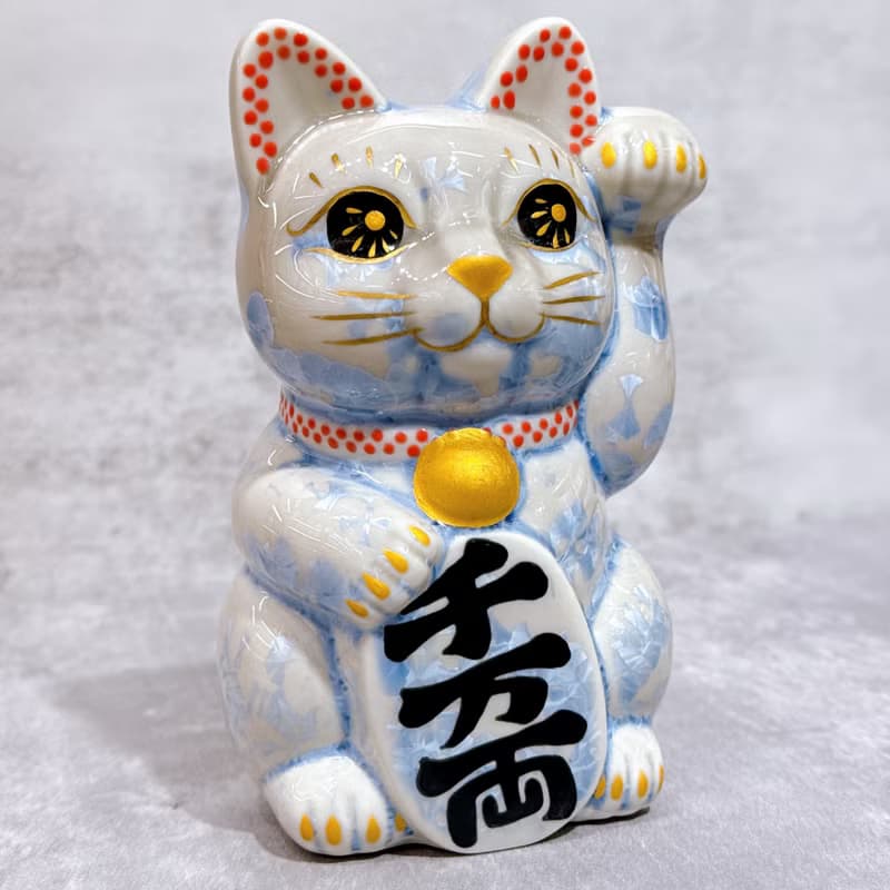 【銀福映彩】日本清水燒招財貓 | 花結晶 銀藤 千万両  左