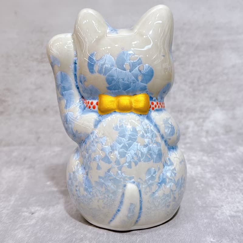 【銀福映彩】日本清水燒招財貓 | 花結晶 銀藤 千万両  左