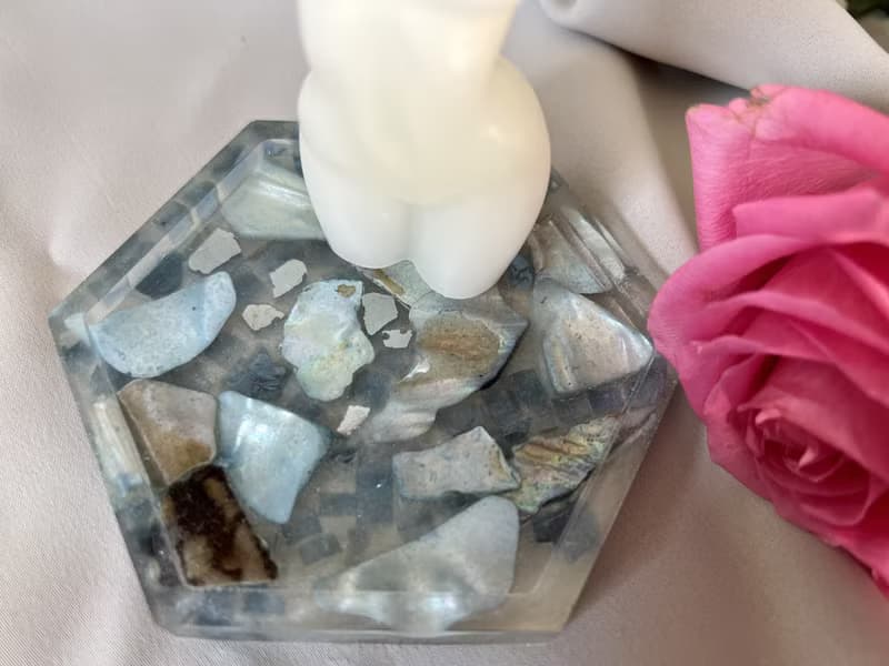 Blue candle tray with glass, trays for decor bathroom 大 禪 擺飾 家飾品 藍染 托盤 喬遷禮物 入厝禮物