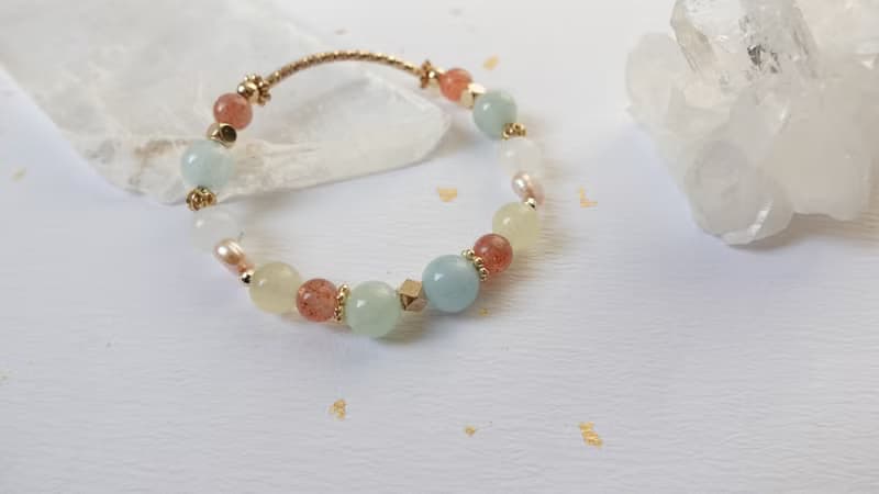 太陽石×摩根石×海藍寶天然水晶設計手鍊【設計款】