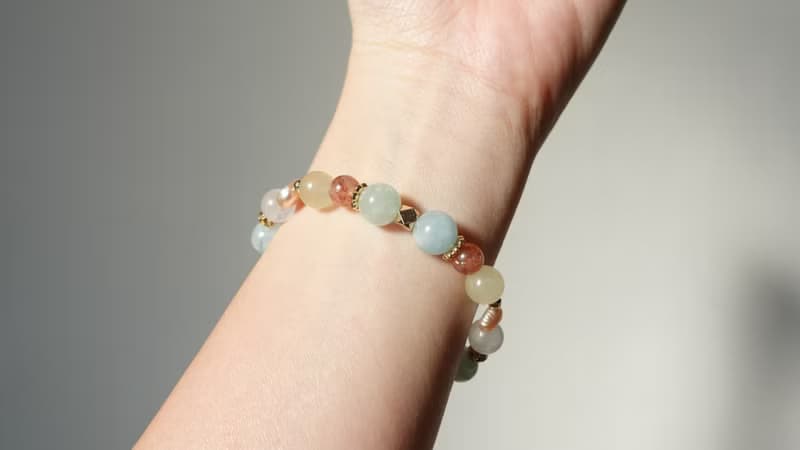 太陽石×摩根石×海藍寶天然水晶設計手鍊【設計款】