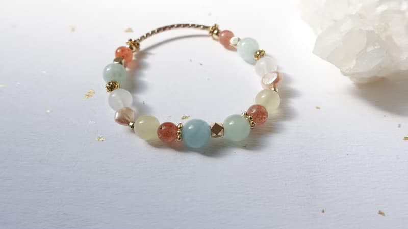 太陽石×摩根石×海藍寶天然水晶設計手鍊【設計款】