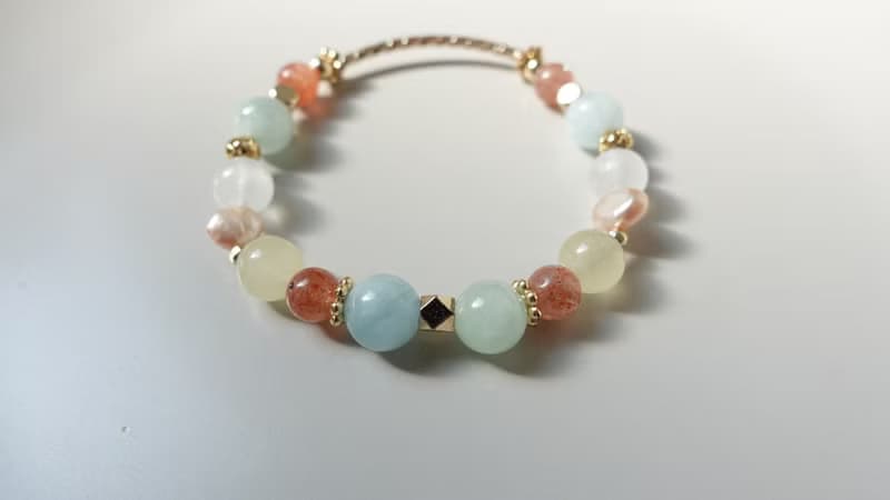 太陽石×摩根石×海藍寶天然水晶設計手鍊【設計款】