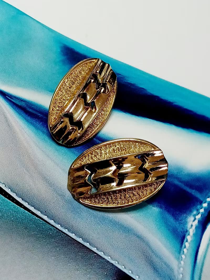 vintage jewelry  Sarah cov 金色鏤空紋理橢圓形 夾式耳環