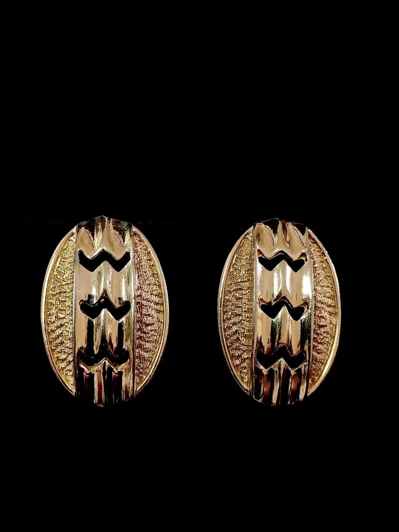 vintage jewelry  Sarah cov 金色鏤空紋理橢圓形 夾式耳環