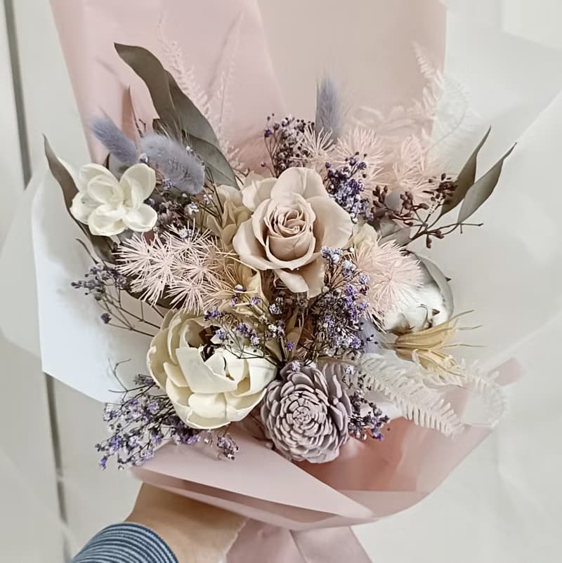 奶茶莫蘭迪粉玫瑰永生花束 求婚告白捧花外拍週年情人節生日禮物