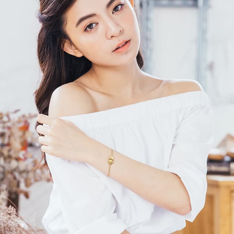 ||841小行星|| 單顆雙向黃水晶 925純銀鍍黃K 立體三角造型手鍊