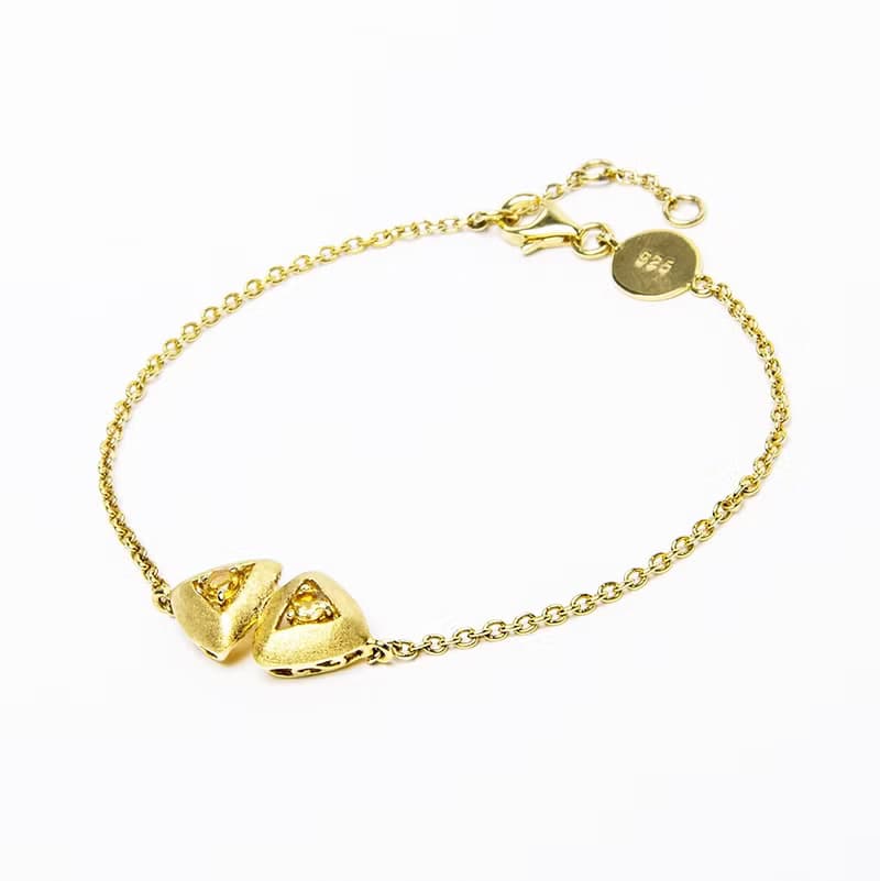 ||841小行星|| 單顆雙向黃水晶 925純銀鍍黃K 立體三角造型手鍊