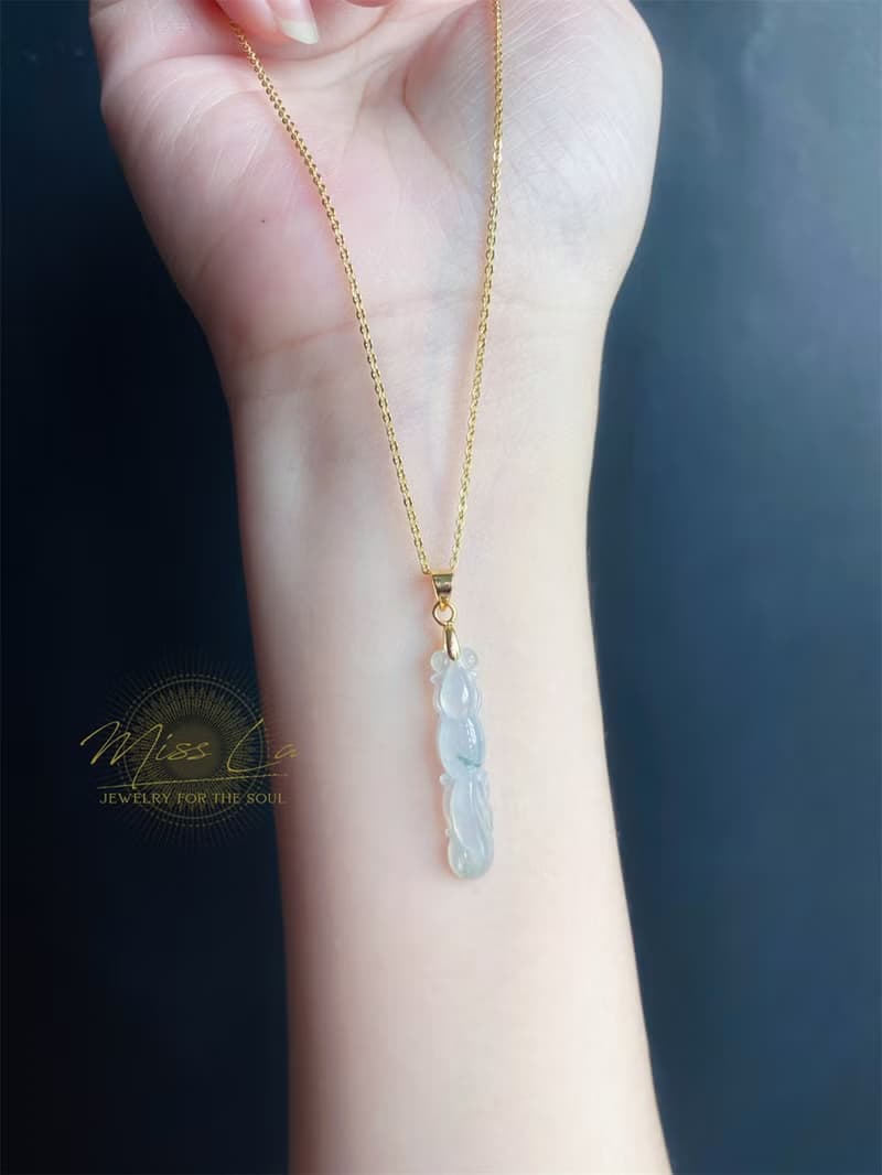 天然緬甸玉翡翠 高冰飄花翹色綠 魚 項鍊 財多富裕 禮物