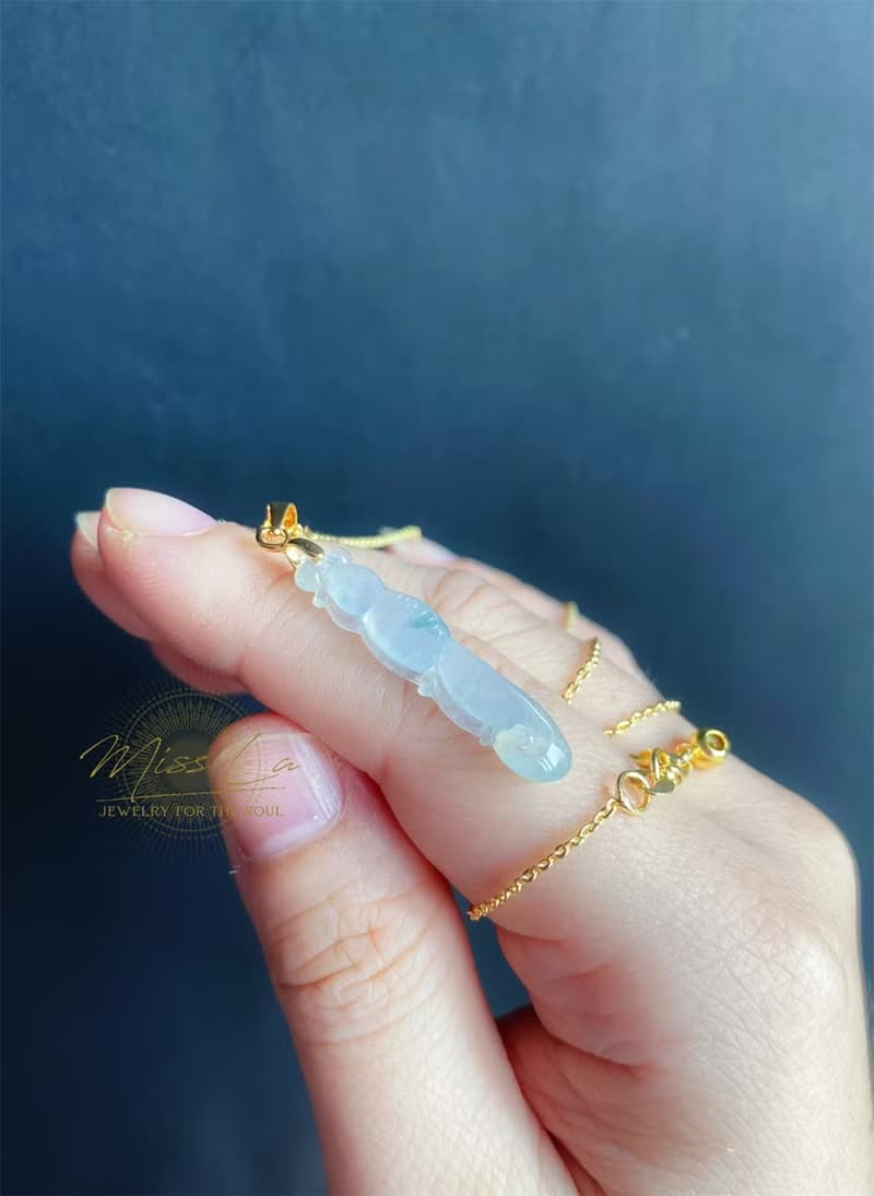 天然緬甸玉翡翠 高冰飄花翹色綠 魚 項鍊 財多富裕 禮物