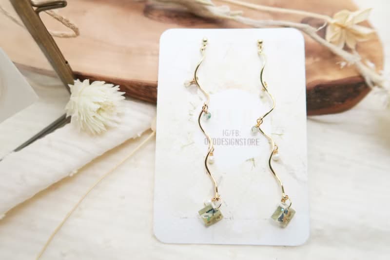 原創.手工飾品.天然淡水珍珠.苔紋瑪瑙.綠貝.金箔14K耳環/耳夾