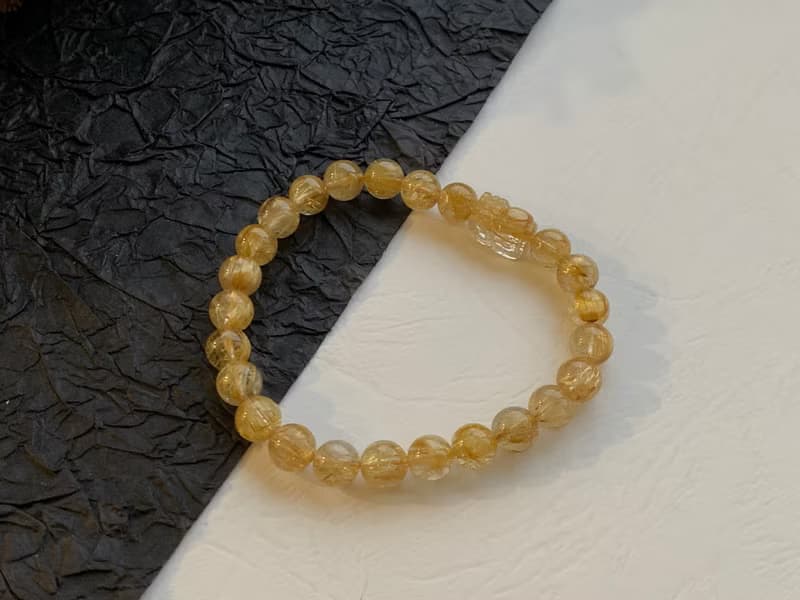 免費開光 天然鈦晶手鍊 滿礦招財貔貅手鍊 金黃順絲~