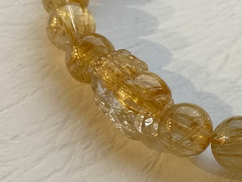 免費開光 天然鈦晶手鍊 滿礦招財貔貅手鍊 金黃順絲~