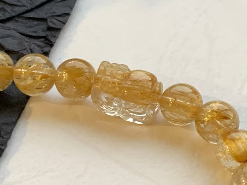 免費開光 天然鈦晶手鍊 滿礦招財貔貅手鍊 金黃順絲~