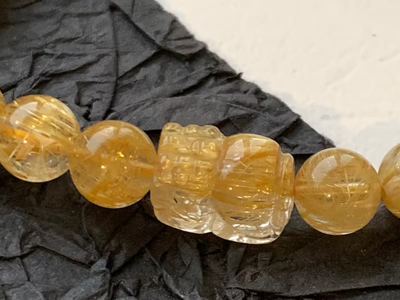 免費開光 天然鈦晶手鍊 滿礦招財貔貅手鍊 金黃順絲~