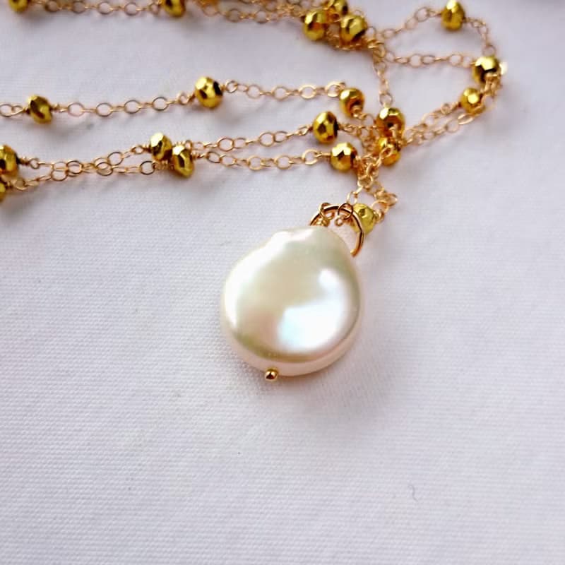 14kgf*gold Pyrite station long necklace + TOP