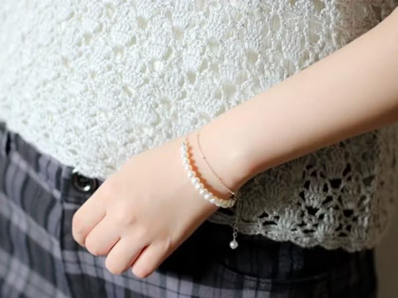 淡水パールの2連ボールチェーンブレスレット 6月誕生石