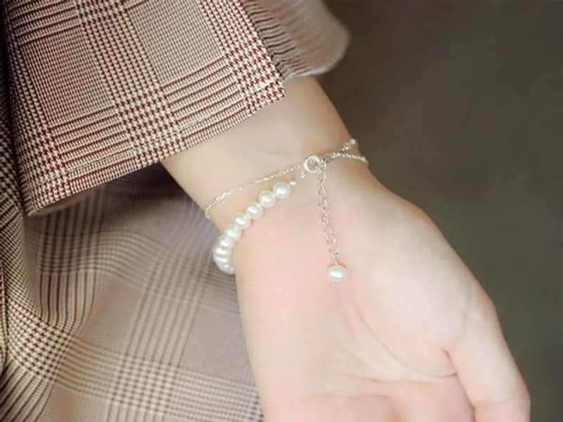 淡水パールの2連ボールチェーンブレスレット 6月誕生石