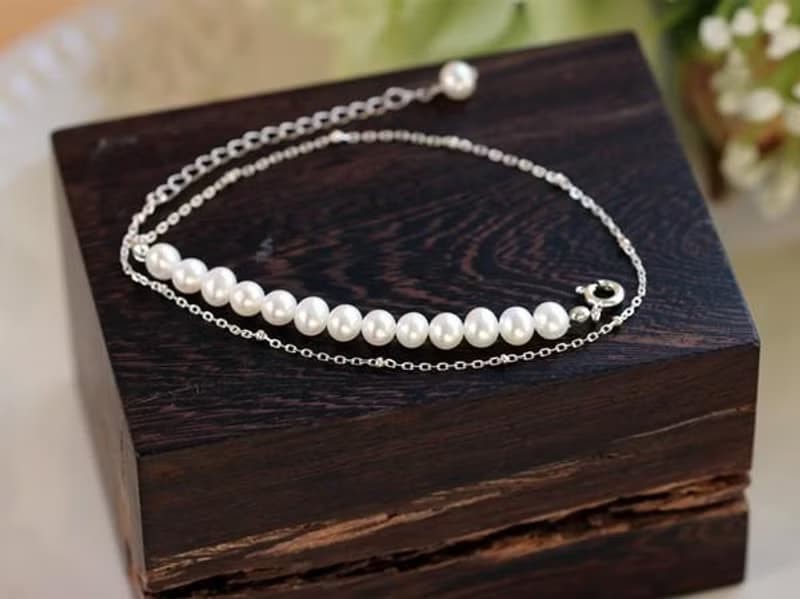 淡水パールの2連ボールチェーンブレスレット 6月誕生石