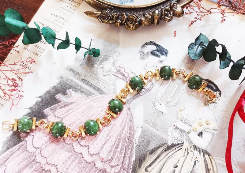 現貨在台-Krementz包金玉石竹節手鍊 海報款【美國老件時尚珠寶】