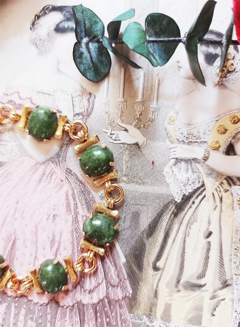 現貨在台-Krementz包金玉石竹節手鍊 海報款【美國老件時尚珠寶】