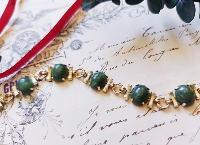 現貨在台-Krementz包金玉石竹節手鍊 海報款【美國老件時尚珠寶】