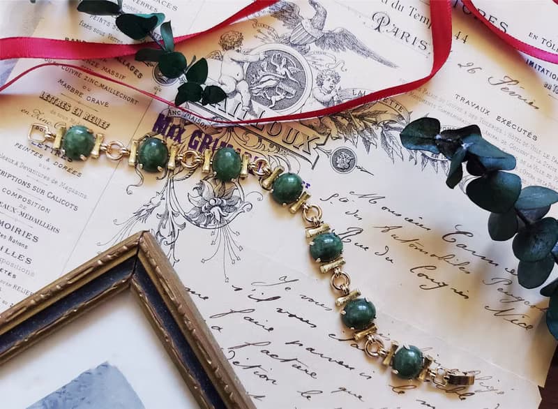 現貨在台-Krementz包金玉石竹節手鍊 海報款【美國老件時尚珠寶】