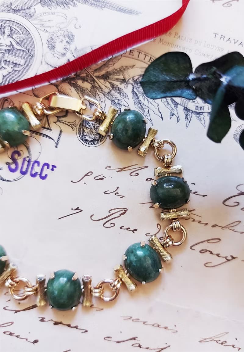 現貨在台-Krementz包金玉石竹節手鍊 海報款【美國老件時尚珠寶】