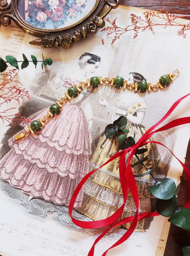 現貨在台-Krementz包金玉石竹節手鍊 海報款【美國老件時尚珠寶】