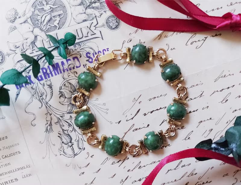 現貨在台-Krementz包金玉石竹節手鍊 海報款【美國老件時尚珠寶】