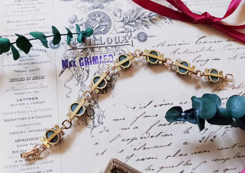 現貨在台-Krementz包金玉石竹節手鍊 海報款【美國老件時尚珠寶】